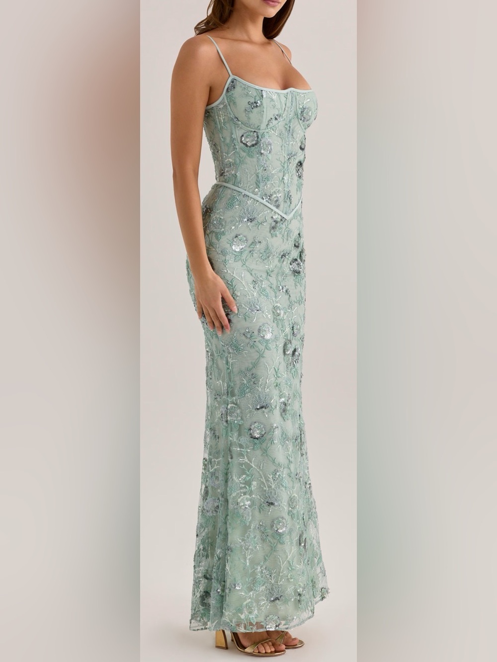 NEW House of Cb Naima Hand Beaded Corset Jade Green Gown Sz S - Picture 3 of 15